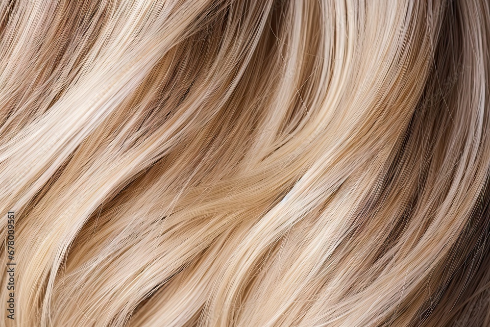 Naklejka premium Radiant elegance. Stunning hairstyle in clean background. Healthy locks. Shiny and textured hair in glamorous setting. Modern beauty. Abstract close up of luxurious hairstyle