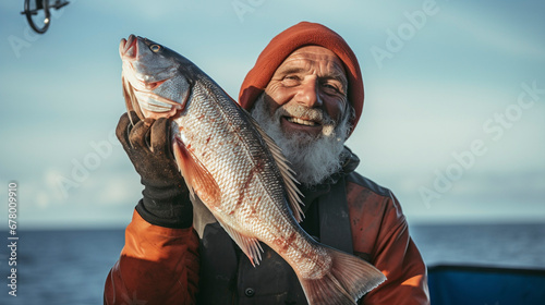 Smiles of Victory: Group of Fishermen with their Prized Catch, Generative AI