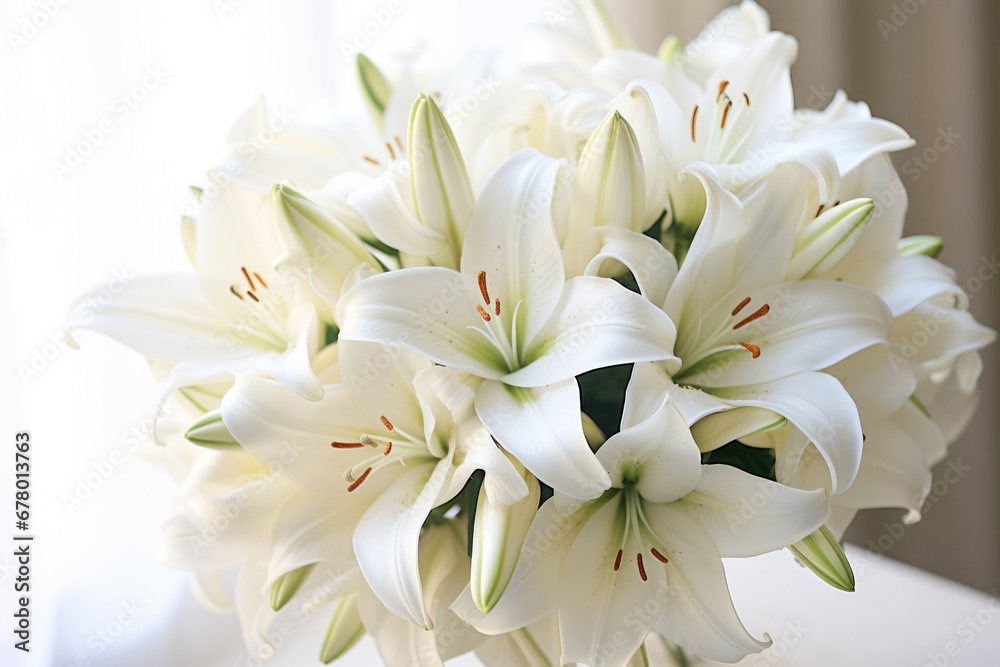 The closeup reveals the intricate details of the lily's blossoming beauty.