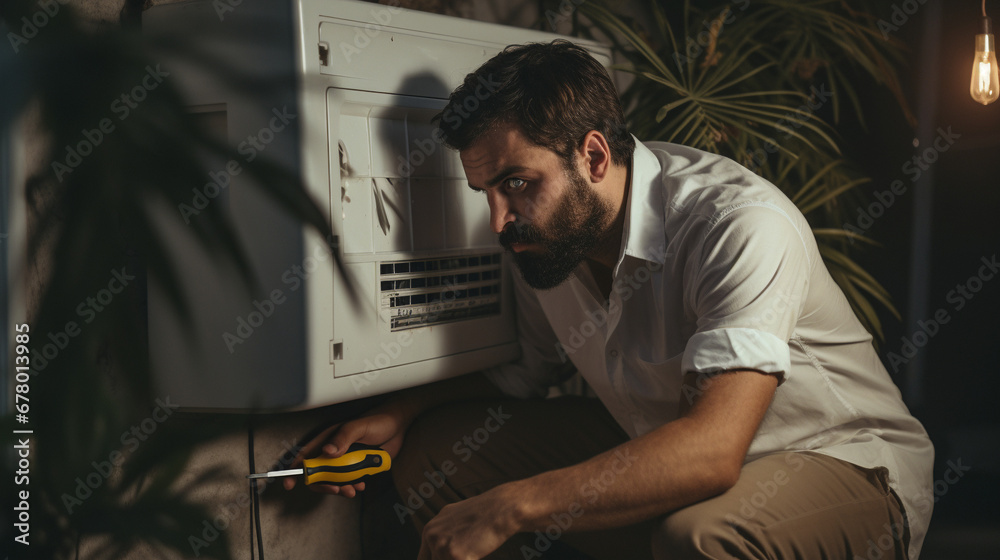 Heating Expertise: Technician Fixing HVAC System, Generative AI Heating Expertise: Technician Fixing HVAC System, Generative AI