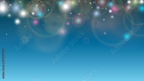 Magic Abstract Defocused Bokeh Circles Background Design.  Christmas snowfall Vector Horizontal Illustration. Cosmic Print. Glitter confetti. Good for Banners, Posters, Covers, Flyers, Cards.