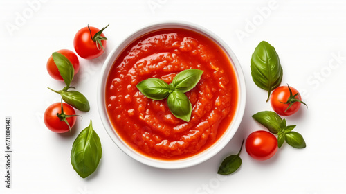 Sauce made from tomatoes with pieces of basil.