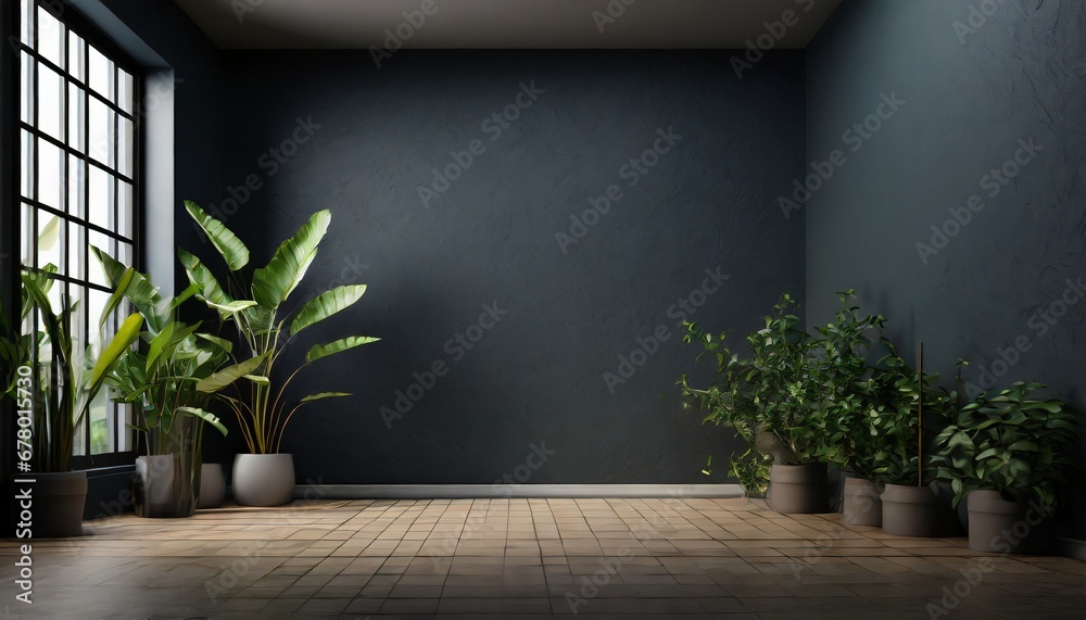 Modern Minimalism: Empty Room with Dark Walls, 3D Visualization Modern Minimalism: Empty Room with Dark Walls, 3D Visualization