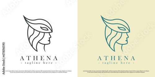 Goddess of War Athena logo design illustration. Silhouette of the goddess of war athena helmet young woman ancestor ancient greek roman history brave. Simple minimalist vintage luxury elegant.