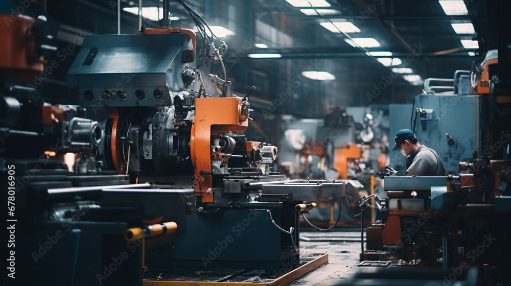 Fototapeta premium Metallic Maestros: Automated Machines Conducting the Factory Symphony, Generative AI