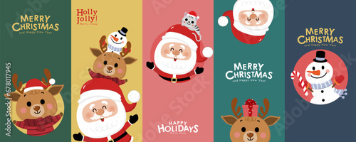 2024, animal, background, banner, card, cartoon, celebration, character, cheerful, christmas, claus, cute, december, decoration, deer, design, eve, flat, fun, funny, gift, greeting, happiness, happy, 