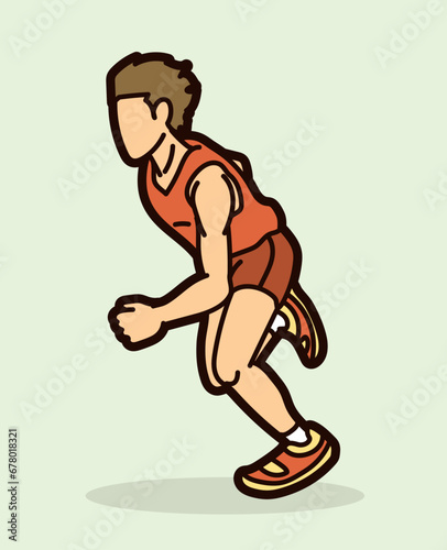 Marathon Runner A Man Start Running Action Cartoon Sport Graphic Vector