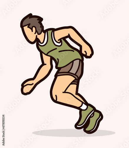 A Man Start Running Action Marathon Runner Cartoon Sport Graphic Vector