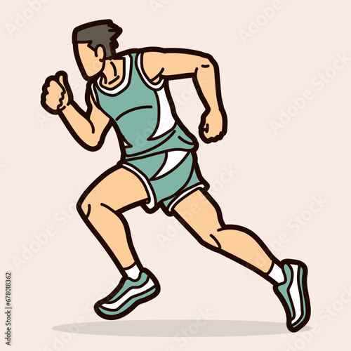 A Man Start Running Action Marathon Runner Cartoon Sport Graphic Vector