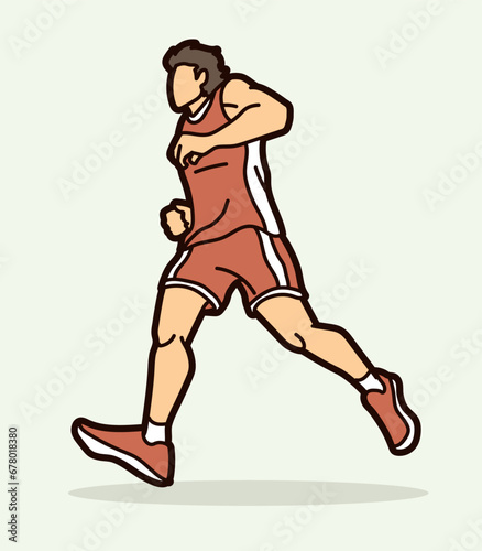A Man Start Running Action Marathon Runner Cartoon Sport Graphic Vector © sila5775