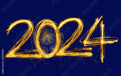 Happy new year 2024 design. With colorful truncated number illustrations. Premium vector design for poster, banner, greeting and new year 2024 celebration.