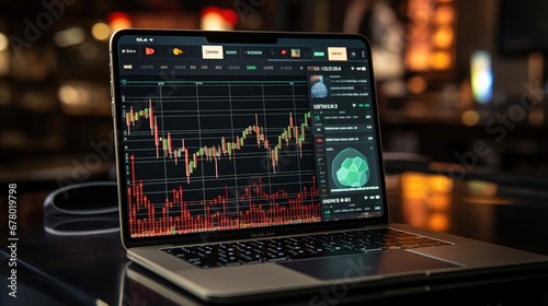 Laptop with stock market chart on screen. Business and finance concept