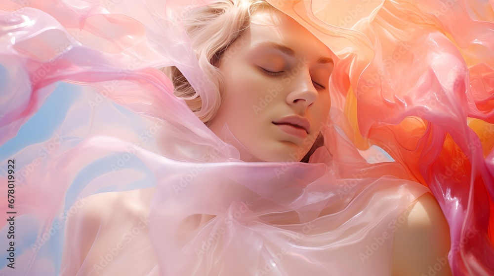 Mental health concept. A lovely pink dream in the garden, covered with fantasy. Generated AI Mental health concept. A lovely pink dream in the garden, covered with fantasy. Generated AI