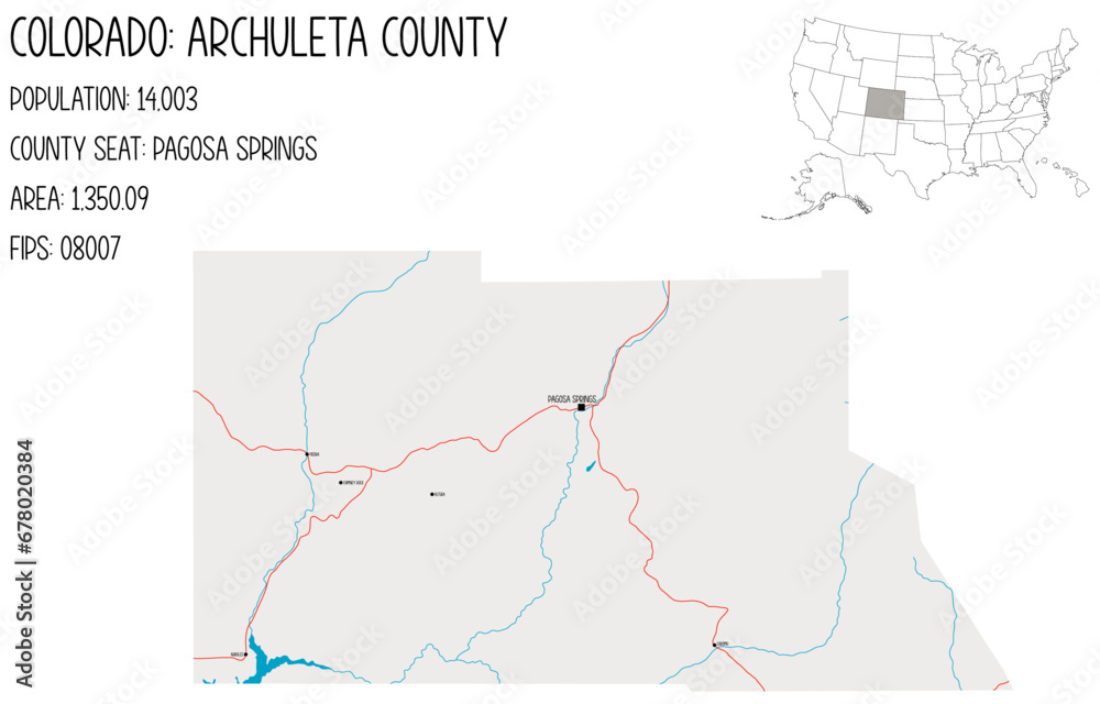 Large and detailed map of Archuleta County in Colorado, USA.