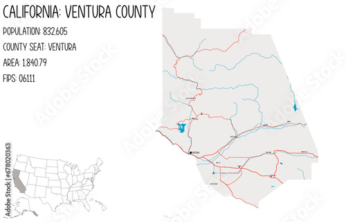 Large and detailed map of Ventura County in California, USA.