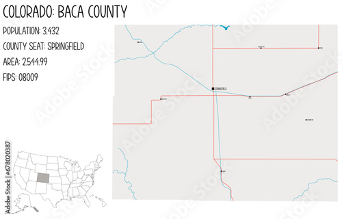 Large and detailed map of Baca County in Colorado, USA. photo