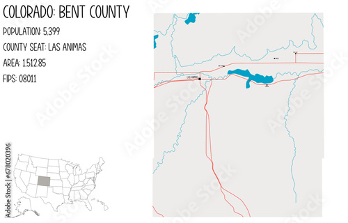 Large and detailed map of Bent County in Colorado, USA.