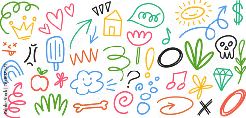 Wallpaper Mural Set of cute pen line doodle element vector. Sketch underline, emphasis, arrow shape set. Children school, kindergarten vector doodle set. Vector illustration. Torontodigital.ca