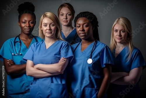 Grupo de enfermeros posando en un hospital photo