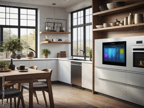 Showcase the power of the Internet of Things with a visually stunning image of a smart home filled with various connected devices and appliances AI  such as smart refrigerators  coffee makers