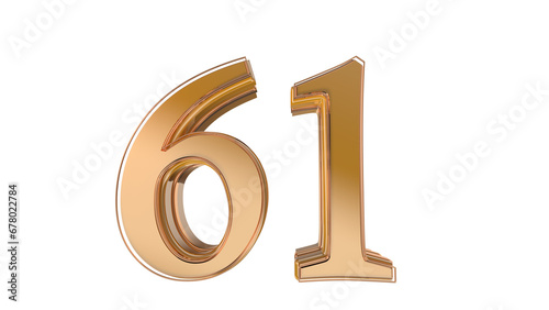 Gold glossy 3d number 61