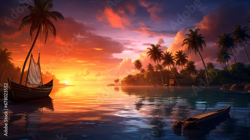 A sunset with palm trees