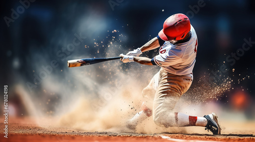 Baseball player in action on the baseball field. Sport concept. photo