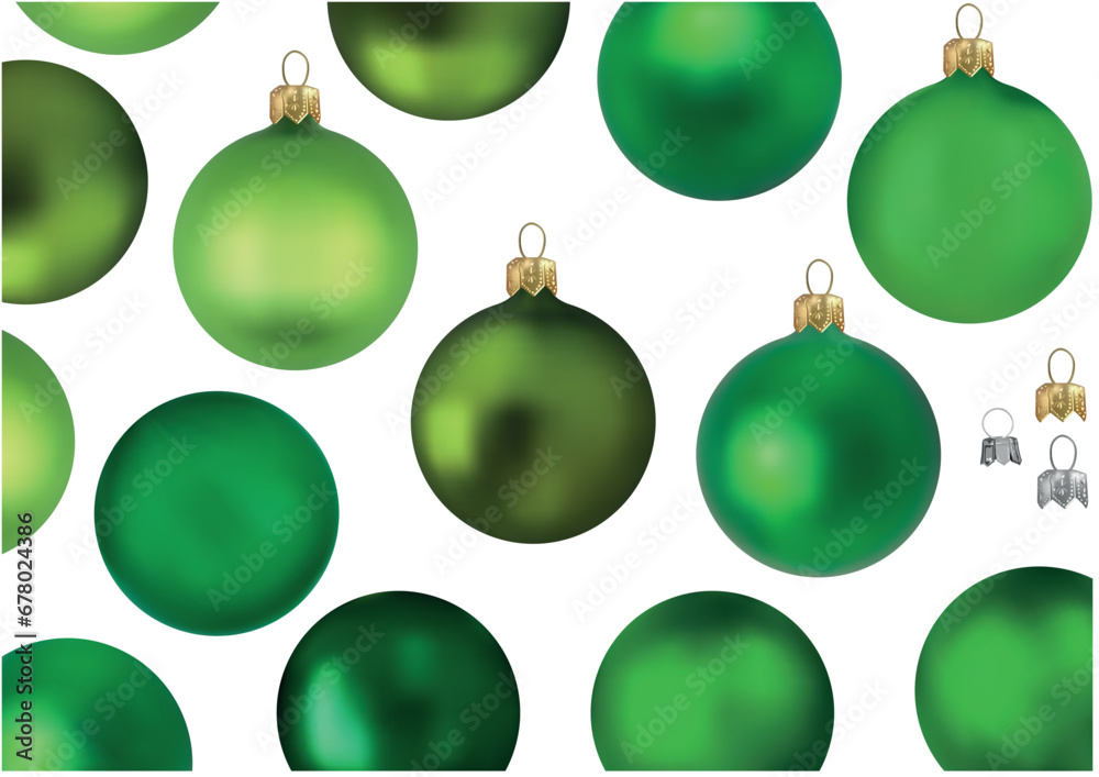 A Set of Green Christmas Balls as a Set for Designers and Illustrators - obrazy, fototapety, plakaty 