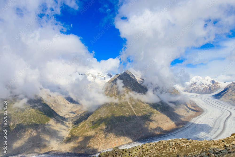 Scenic view on Great Aletsch Glacier in Valais canton, Switzerland