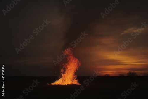 Fire blazing against a night sky, creating a dramatic and captivating scene.