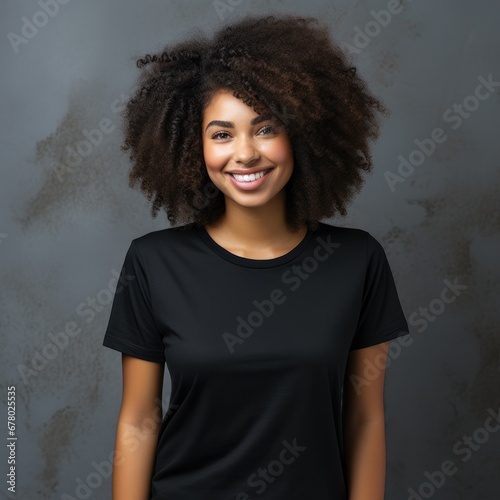 Black woman wearing blank empty t-shirt for mockup © Leli