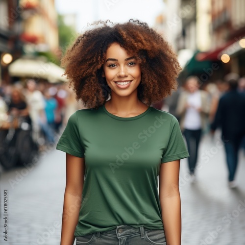 Black woman wearing blank empty t-shirt for mockup