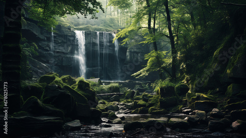 A waterfall in the middle of a forest