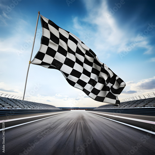 A race track with a checkered flag. Generative ai. 