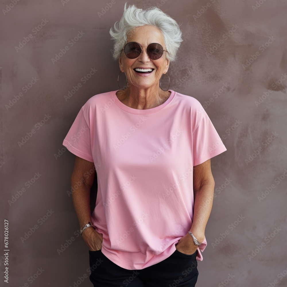 Senior woman wearing empty blank tshirt