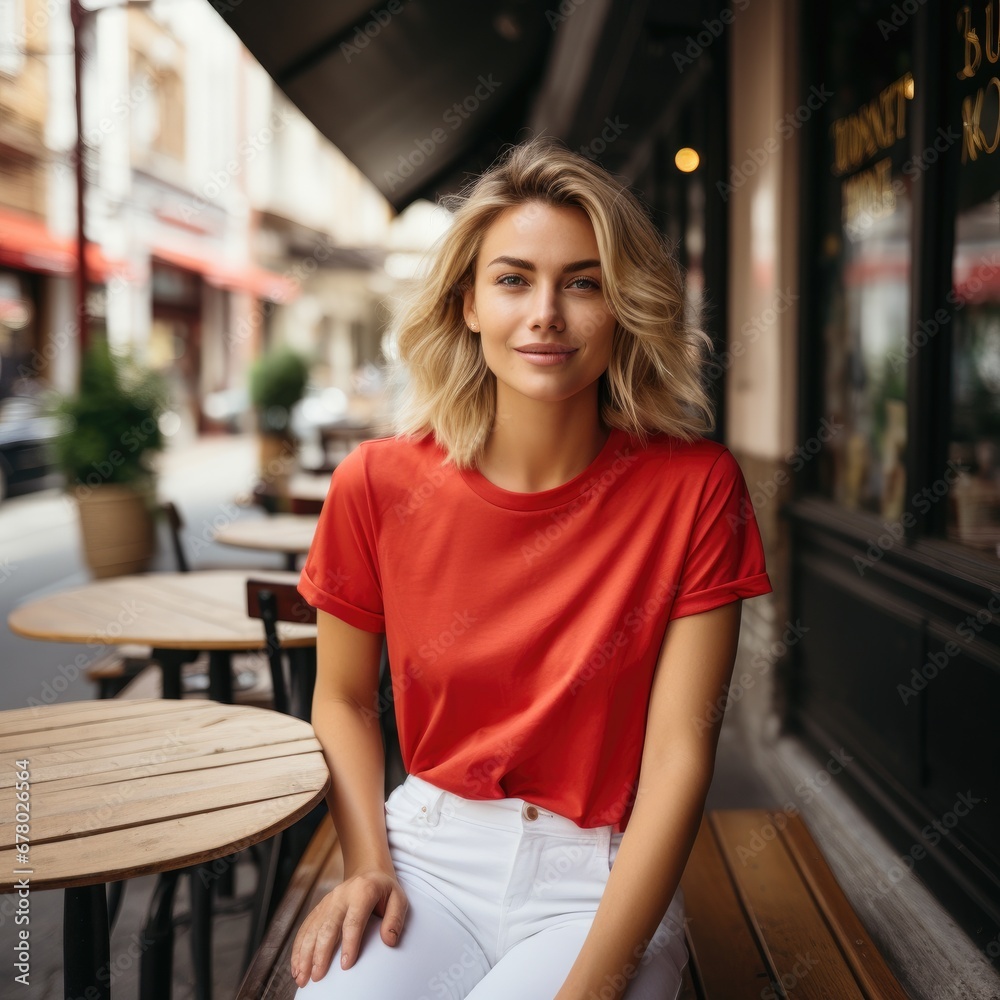 A beautiful woman wearing blank tshirt for mockup A beautiful woman wearing blank tshirt for mockup
