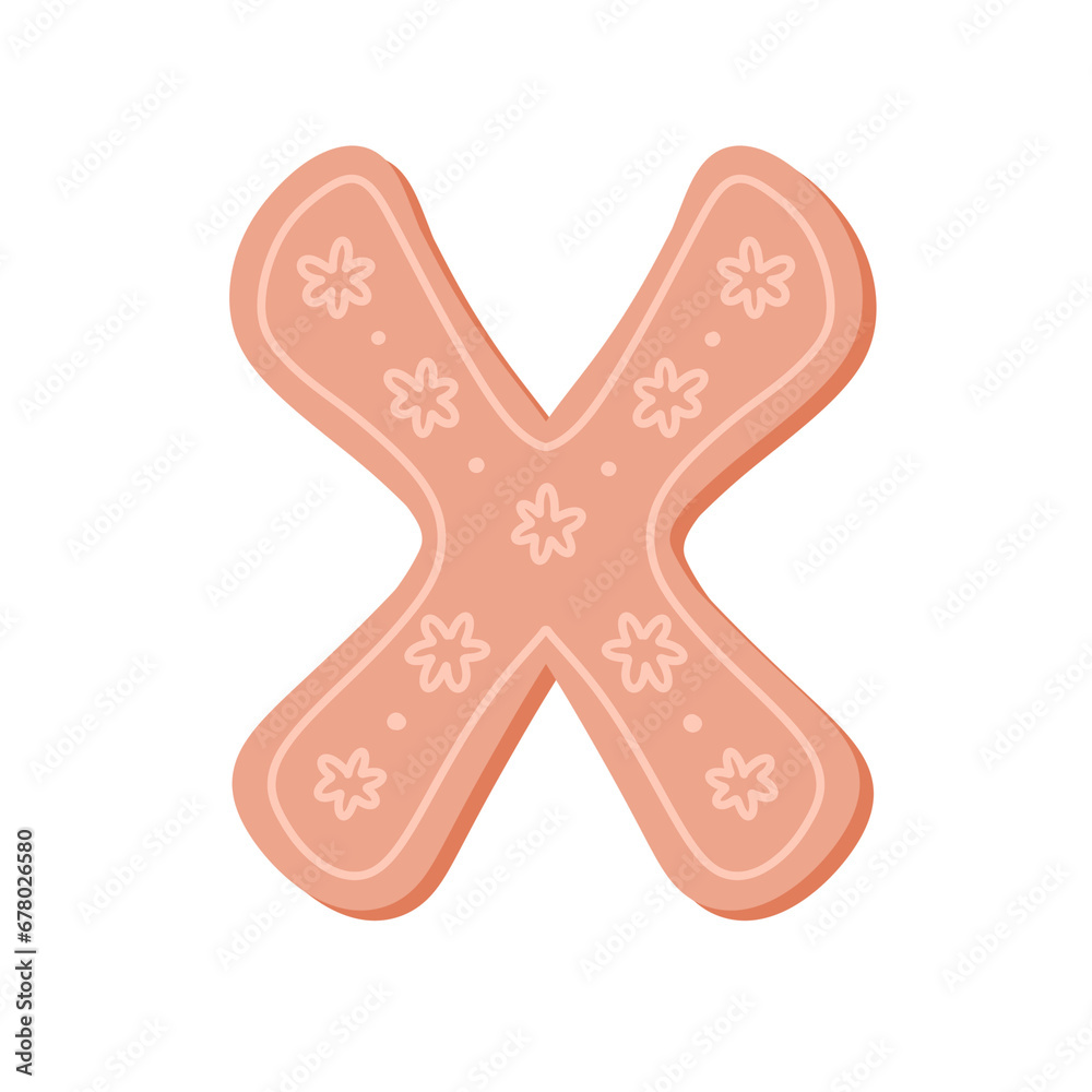 Letter X Alphabet ginger bread cookie pink christmas vintage retro groovy doodle font Letter X Alphabet ginger bread cookie pink christmas vintage retro groovy doodle font