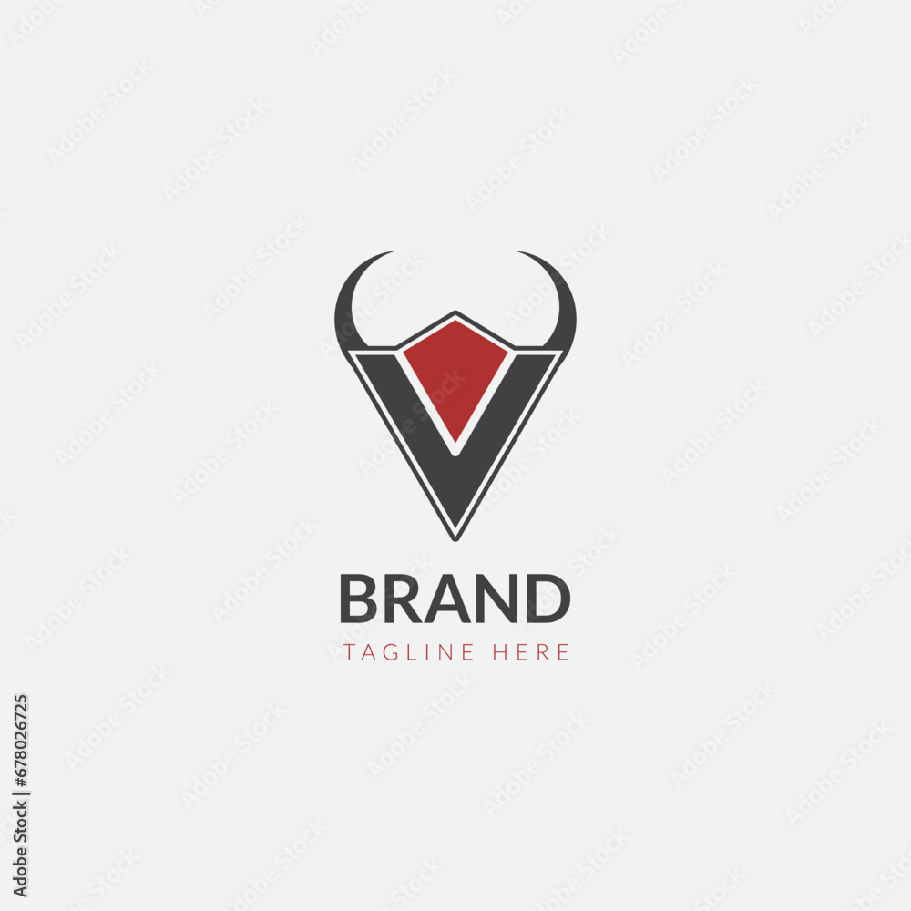 Letter V Bull Buffalo Head Logo Concept Vector Icon Letter V Bull Buffalo Head Logo Concept Vector Icon