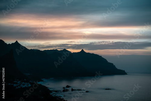 Silhouette of the mountains in Tenerife at sunset