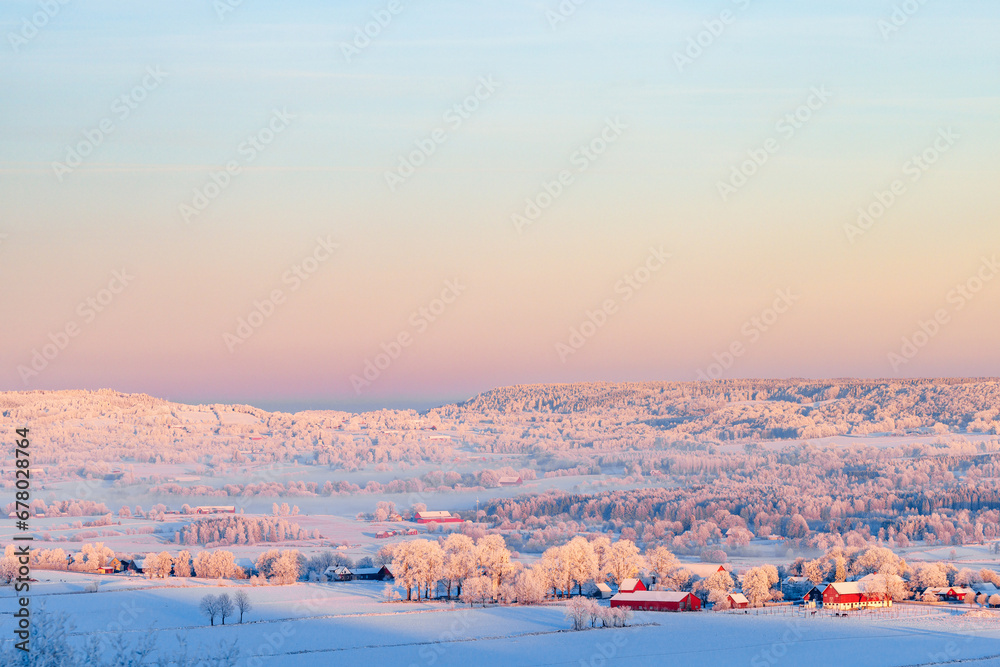 Winter landscape view at the countryside in twilight