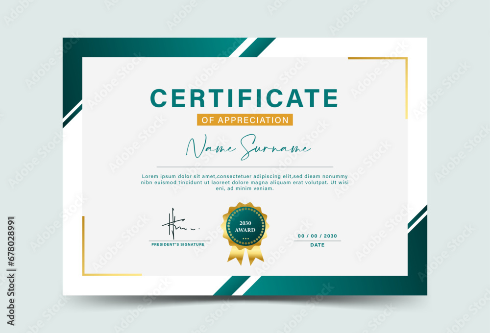 green and gold geometric effect achievement certificate template Vector blank design. soft design. eps 10	
 - obrazy, fototapety, plakaty 