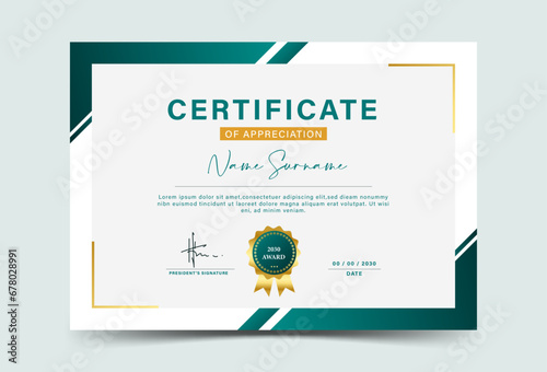 green and gold geometric effect achievement certificate template Vector blank design. soft design. eps 10 