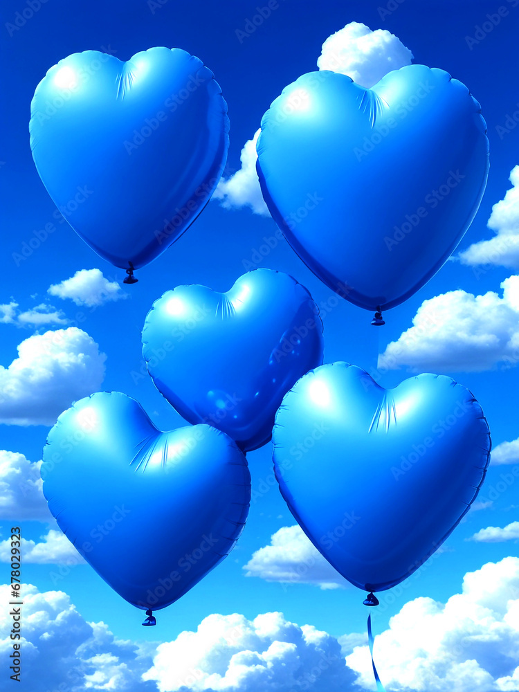 Realistic Blue Heart balloon floating in sky, Generative AI