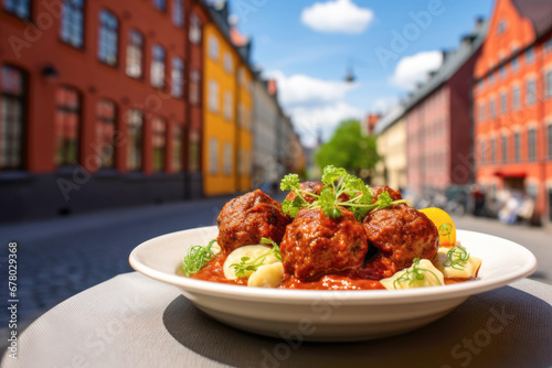 A serving of Danish frikadeller with a background that exudes the essence of traditional european cuisine. photo