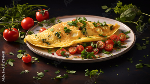 Omelet with parsley cherry tomatoes