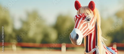 Equestrian sports equipment and outdoors in summer with a close up banner Copy space image Place for adding text or design