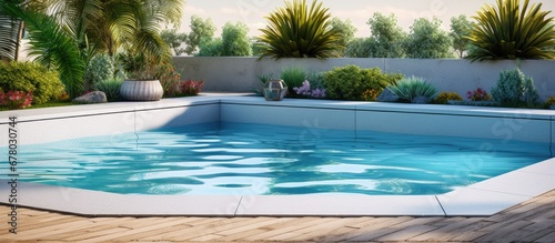 Constructing fiberglass swimming pools and landscaping for installation Copy space image Place for adding text or design photo