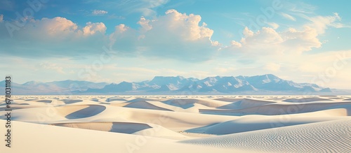 Evening sun shining on White Sands dunes Copy space image Place for adding text or design