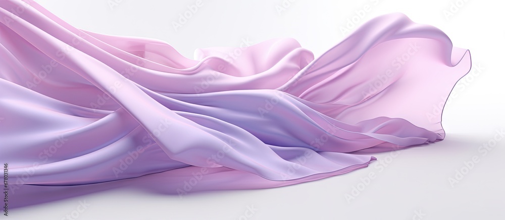 Fototapeta premium Digital drawing of flying silk clothes in purple and pink against a white backdrop Copy space image Place for adding text or design