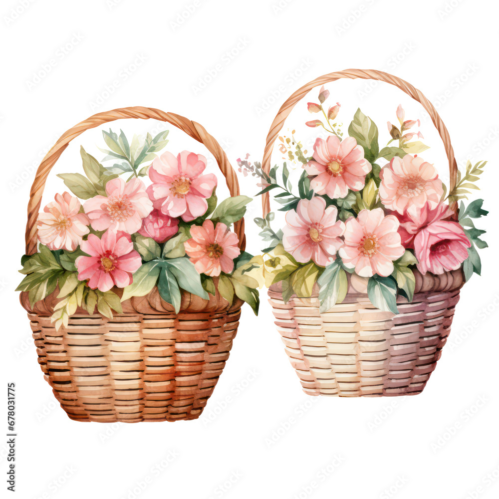 Watercolor floral arrangement is displayed against a transperent background for creative artworks that require floral illustrations.
